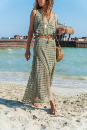 AJURLU V YAKA KRUVAZE ELBİSE - 2