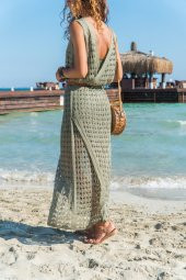 AJURLU V YAKA KRUVAZE ELBİSE - 3