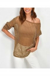 Kadın File Triko Kahverengi Bluz - 1