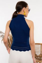 Kadın Yarım Balıkçı Saks Mavisi Bluz - 3