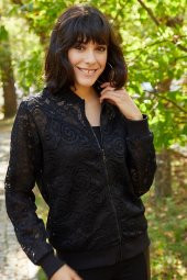 FERMUARLI DANTEL ÖRME CEKET - 1