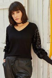 KOLU PUL PAYET V YAKA BLUZ - 2