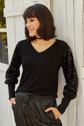 KOLU PUL PAYET V YAKA BLUZ - 3