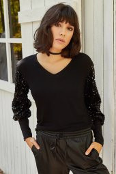 KOLU PUL PAYET V YAKA BLUZ - 4