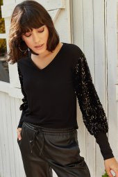 KOLU PUL PAYET V YAKA BLUZ - 5