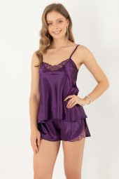 Miorre İnce Askılı Güpürlü Saten Şortlu Takım - 8