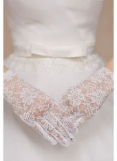 Beyaz Renk Kısa Dantelli Eldiven - 1