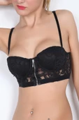 Miorre Push-Up Dolgulu Dantelli Çapraz Askılı Fermuarlı Büstiyer - 2
