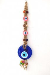 Hasır Nazar Duvar Süsü Karışık Renkli Boncuk Nazarlık Duvar Dekoru 11806 - 1