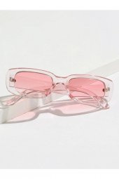 Chunky Frame Vintage Şeffaf Pembe Güneş Gözlüğü - 1