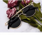 Oval Güneş Gözlüğü  Sarı Çerçeve Siyah Cam Unisex - 1