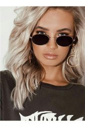 Oval Güneş Gözlüğü  Sarı Çerçeve Siyah Cam Unisex - 5
