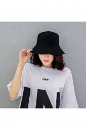 Düz Siyah Kova Şapka Balıkçı Şapka Bucket Hat - 1