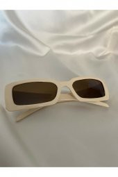 Vintage Model Baklava Desen Detaylı Krem Unisex Güneş Gözlüğü - 1