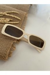 Vintage Model Baklava Desen Detaylı Krem Unisex Güneş Gözlüğü - 2