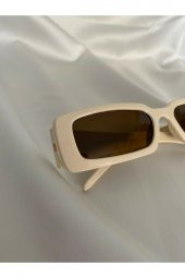 Vintage Model Baklava Desen Detaylı Krem Unisex Güneş Gözlüğü - 6