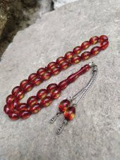 Sürmeli Model Beyzi Kesim Kırmızı Tonda Toz Kehribar Tesbih - 1