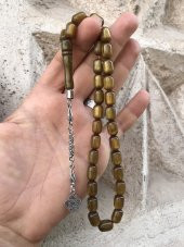 Koyu Sarı Tonda Toz Kehribar Tesbih - 1