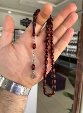 Kırmızı Tonda Erkek Sürmeli Toz Kehribar Tesbih - 2