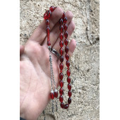 Kırmızı Tonda Yoğun Hareli Toz Kehribar Tesbih - 2