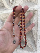 Sürmeli Model Kırmızı Tonda Toz Kehribar Tesbih - 1