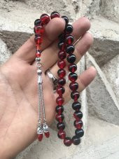 Kırmızı Renk Küre Model Çift Püsküllü Toz Kehribar Tesbih - 1