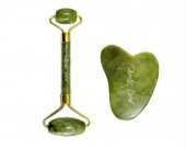 Jade Roller ve Gua Sha 100 Orijinal Yeşim Taşı Yüz Masaj Rulosu - 1