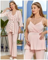 Cossy By Aqua 22548 Pembe Hamile Lohusa 3 Lü Pijama Sabahlık Takımı - 8