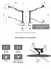 NPO STD7093 10"-27" Notebook Stand ve Vesa Monitör Tutucu Çift Kol - 7