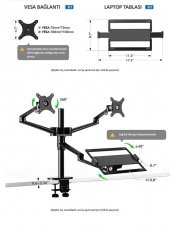 NPO STD7093 10"-27" Notebook Stand ve Vesa Monitör Tutucu Çift Kol - 8