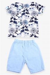 Erkek Bebek Çiçek Desenli Şort Takımı Ekru Modi (9 Ay-5 Yaş) - 1