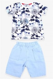 Erkek Bebek Çiçek Desenli Şort Takımı Ekru Modi (9 Ay-5 Yaş) - 2