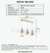 TT Aydınlatma TT007-3S MBY  Mermer Desen 3 lü Sıralı Beyaz Lüks Av thumbnail 3