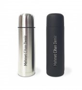 Kişiye Özel Bardak Kapaklı Deri Kılıflı 500 Ml Çelik Termos HK2071 - 1