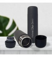 Kişiye Özel Bardak Kapaklı Deri Kılıflı 500 Ml Çelik Termos HK2071 - 4