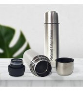 Kişiye Özel Bardak Kapaklı Deri Kılıflı 500 Ml Çelik Termos HK2071 - 5