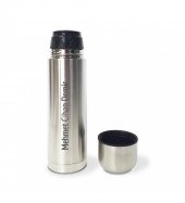 Kişiye Özel Bardak Kapaklı Deri Kılıflı 500 Ml Çelik Termos HK2071 - 10
