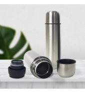 Bardak Kapaklı Deri Kılıflı 500 Ml Gümüş Çelik Termos - 1