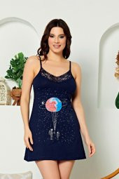 Lacivert Renkli ve Baskılı Pamuk SNWG-1002 Askılı Yaka Kadın Tunik - 1