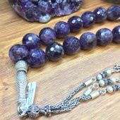 DOĞAL TAŞ AMATİST 17 GÜMÜŞ TESBİH 20MM FASET thumbnail 2