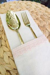 6 Adet Keten Pembe Dantelli Kaşıklık Servis Sunum thumbnail 3