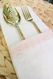 6 Adet Keten Pembe Dantelli Kaşıklık Servis Sunum thumbnail 5