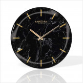 Büyük 35 cm Yuvarlak Siyah Afyon Mermeri Desenli Sessiz Saniye Bombe Camlı Ev Ofis Okul Duvar Saati - 1