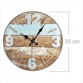 Büyük 35 cm Yuvarlak Kahverengi Parke Desenli Sessiz Saniye Bombe Camlı Ev Ofis Okul Duvar Saati - 1