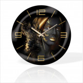 Büyük 35cm Siyahi Kadın Desenli Sessiz Saniye Bombe Camlı Ev Ofis Okul Duvar Saati - 1