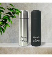 Kişiye Özel Bardak Kapaklı Deri Kılıflı 750 Ml Çelik Termos HK2073 - 1
