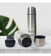 Kişiye Özel Bardak Kapaklı Deri Kılıflı 750 Ml Çelik Termos HK2073 - 3