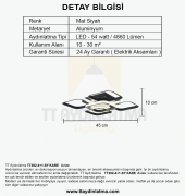 TT Aydınlatma Tt302-4+1-Sy Kare  Mat Siyah Plofonyer 5 Li Led Aviz - 4