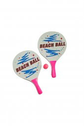Plaj Tenis Raket Seti ( 2 Raket 1 Top) Beyaz Pembe - 1