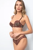 Miorre Dolgusuz Dantelli Taş Detaylı Leopar Desenli Sütyen Takım - 11